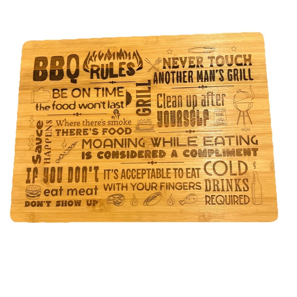 BBQ Bamboo Cutting Board Decor Laser Engraved Dads Father's Day 14.5x11.5 No Box